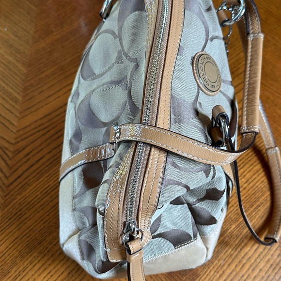 EUC COACH KHAKI SIGNATURE TAN STRIPED LEATHER BAG SATCHEL SHOULDER PURSE - Picture 8 of 11